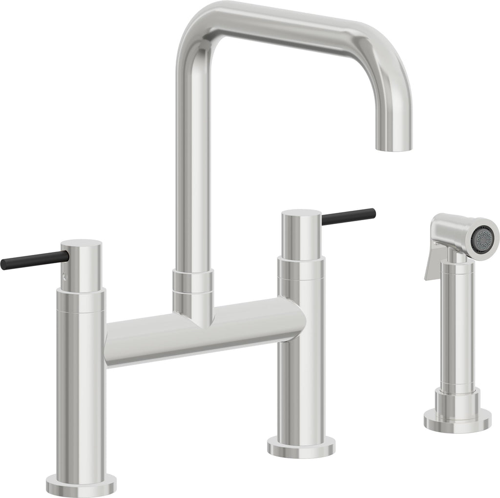 California Faucets Corsano Llave de Cocina Tipo Puente Contemporanea con Rociador Lateral - Pico Cuadruple - Cromo Pulido