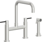California Faucets Corsano Llave de Cocina Tipo Puente Contemporanea con Rociador Lateral - Pico Cuadruple - Cromo Pulido