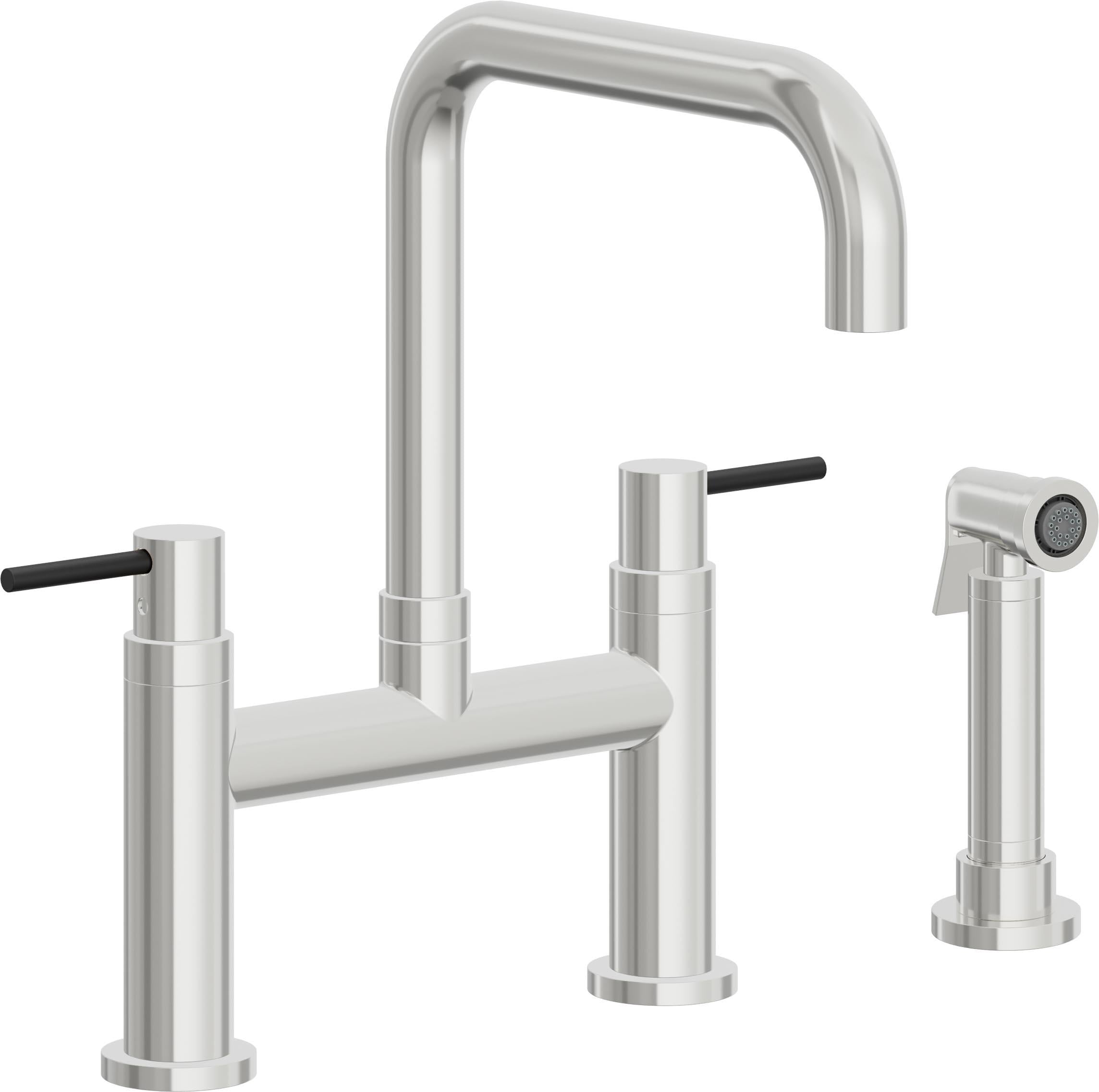 California Faucets Corsano Llave de Cocina Tipo Puente Contemporanea con Rociador Lateral - Pico Cuadruple - Cromo Pulido
