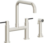 California Faucets Corsano Llave de Cocina Tipo Puente Contemporanea con Rociador Lateral - Pico Cuadruple - Níquel Pulido