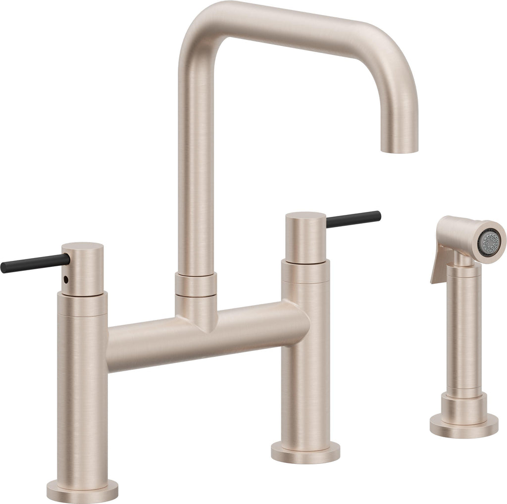 California Faucets Corsano Llave de Cocina Tipo Puente Contemporanea con Rociador Lateral - Pico Cuadruple - Níquel Satinado
