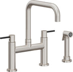 California Faucets Corsano Llave de Cocina Tipo Puente Contemporanea con Rociador Lateral - Pico Cuadruple - Acero Inoxidable Ultra