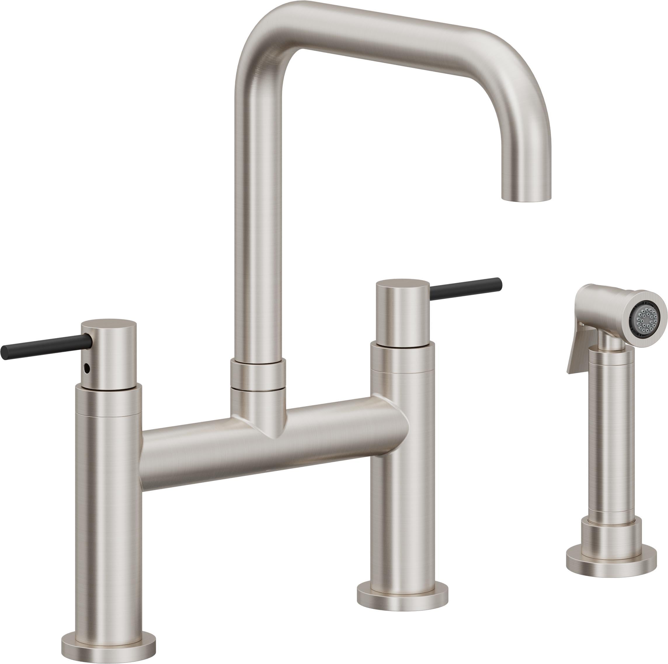 California Faucets Corsano Llave de Cocina Tipo Puente Contemporanea con Rociador Lateral - Pico Cuadruple - Acero Inoxidable Ultra