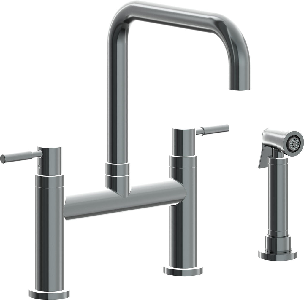 California Faucets Corsano Llave de Cocina Tipo Puente Contemporanea con Rociador Lateral - Pico Cuadruple - Níquel Negro