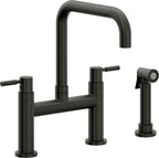 California Faucets Corsano Llave de Cocina Tipo Puente Contemporanea con Rociador Lateral - Pico Cuadruple - Bronce Bella Terra