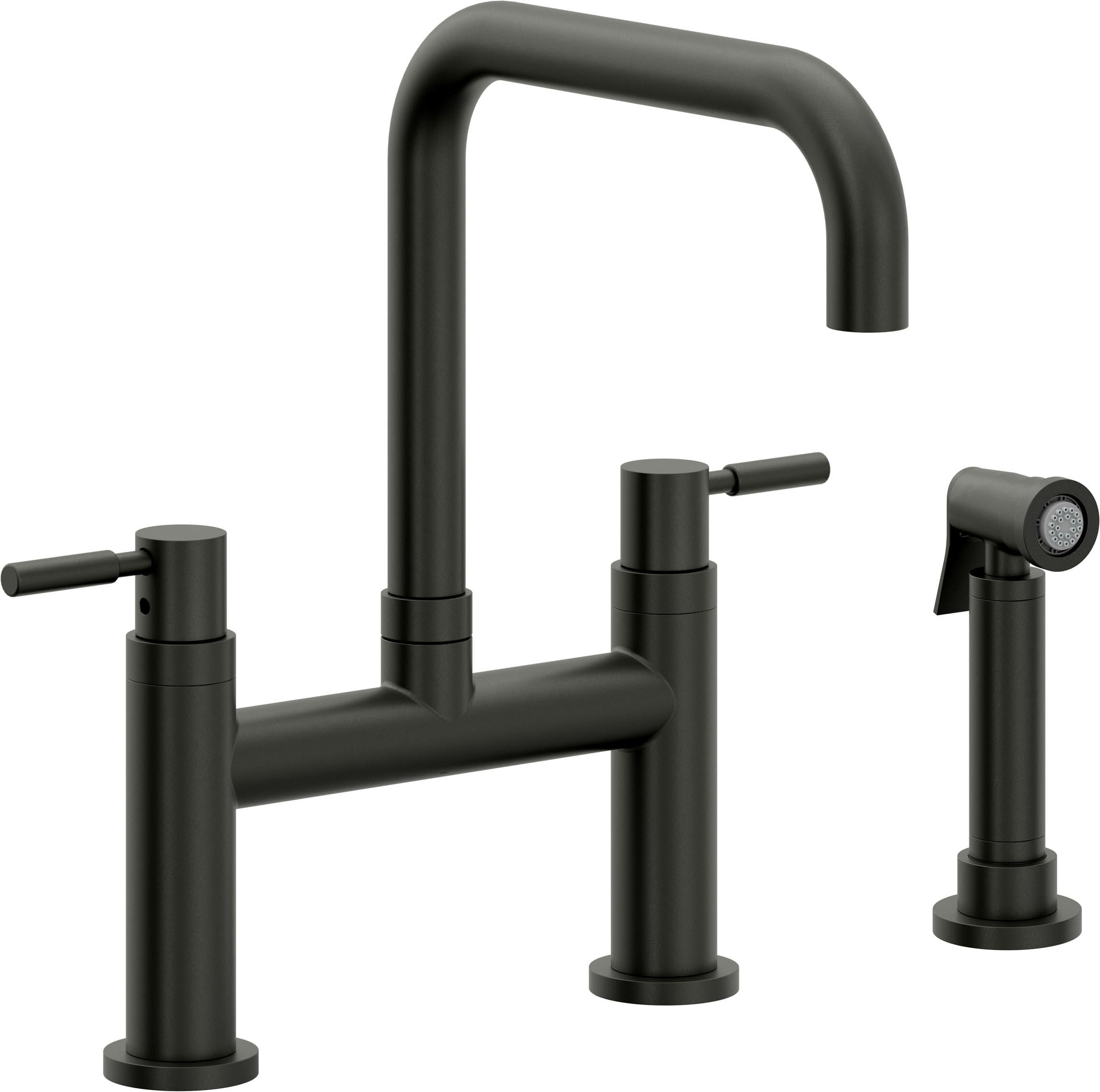 California Faucets Corsano Llave de Cocina Tipo Puente Contemporanea con Rociador Lateral - Pico Cuadruple - Bronce Bella Terra