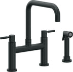 California Faucets Corsano Llave de Cocina Tipo Puente Contemporanea con Rociador Lateral - Pico Cuadruple - Carbón