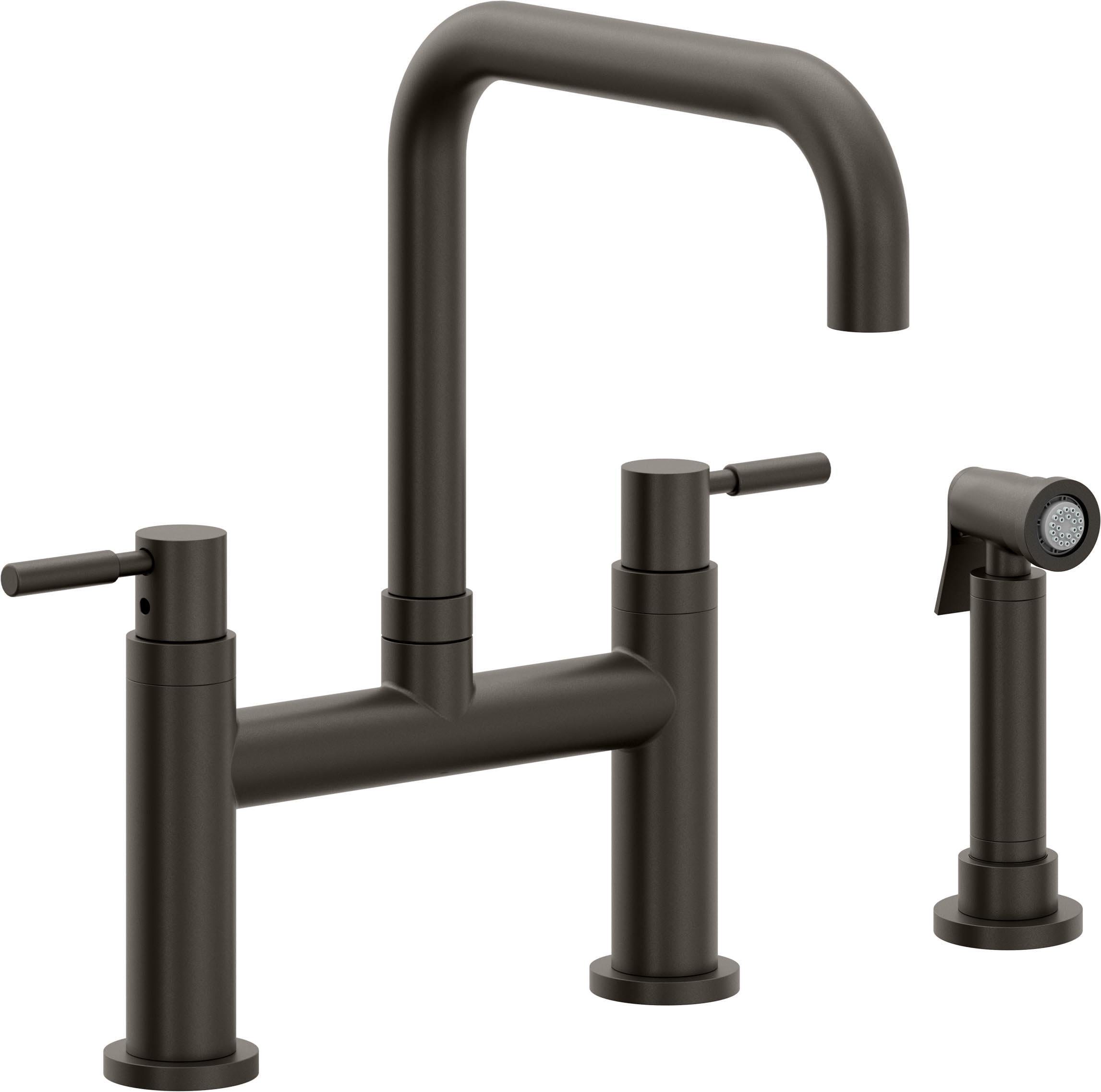 California Faucets Corsano Llave de Cocina Tipo Puente Contemporanea con Rociador Lateral - Pico Cuadruple - Bronce Oscuro