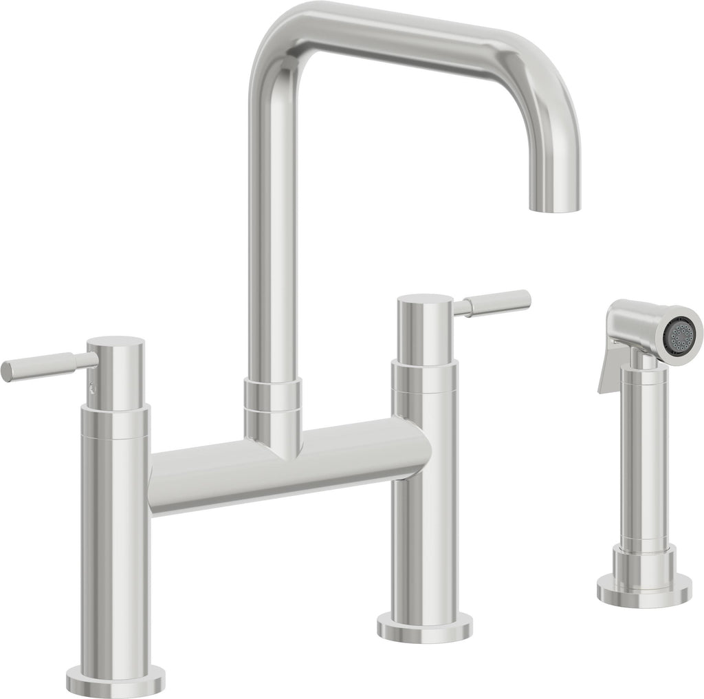 California Faucets Corsano Llave de Cocina Tipo Puente Contemporanea con Rociador Lateral - Pico Cuadruple - Cromo Pulido