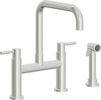 California Faucets Corsano Llave de Cocina Tipo Puente Contemporanea con Rociador Lateral - Pico Cuadruple - Cromo Pulido