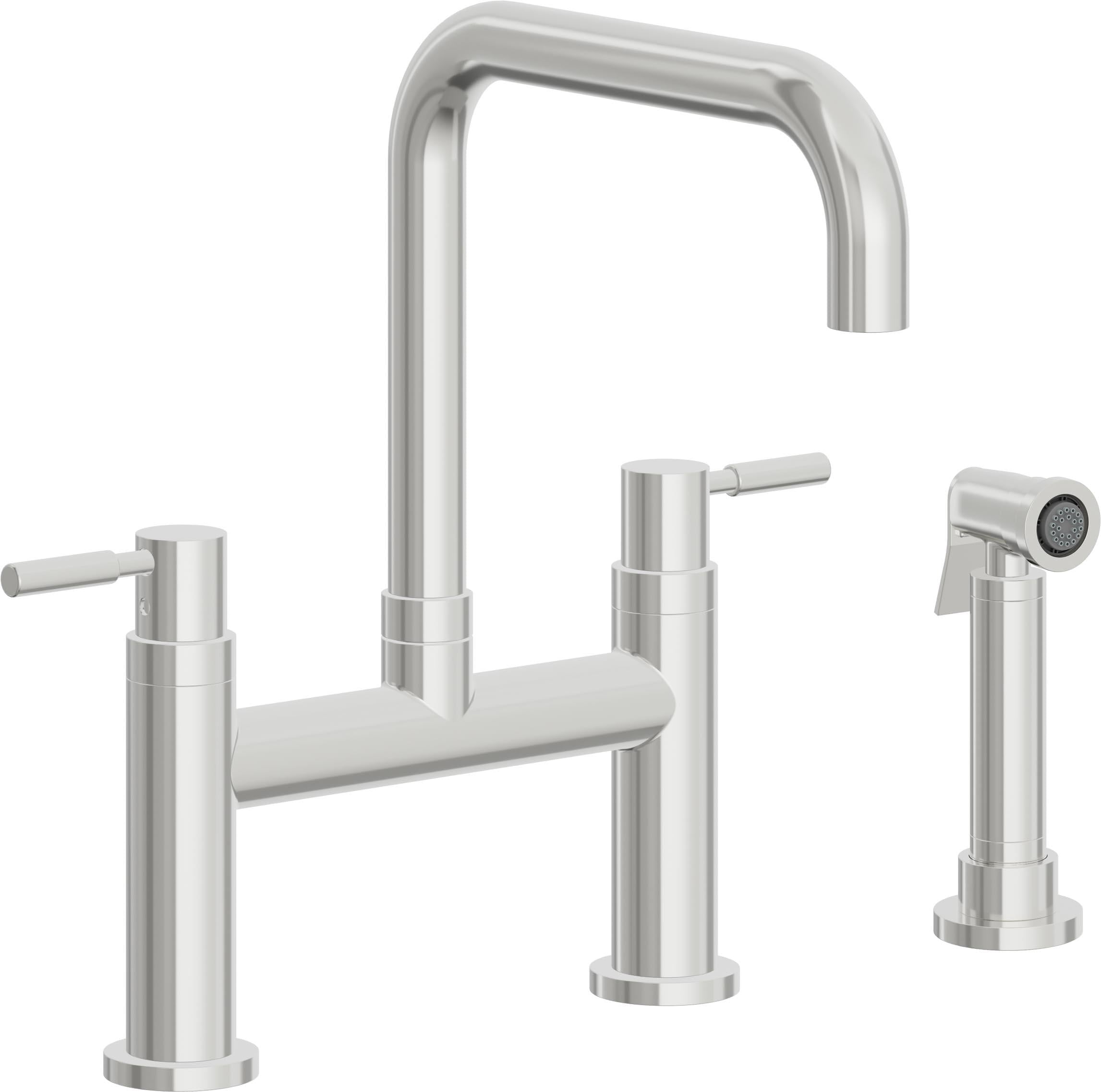 California Faucets Corsano Llave de Cocina Tipo Puente Contemporanea con Rociador Lateral - Pico Cuadruple - Cromo Pulido