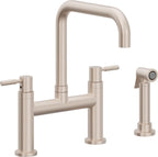 California Faucets Corsano Llave de Cocina Tipo Puente Contemporanea con Rociador Lateral - Pico Cuadruple - Níquel Satinado