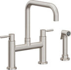 California Faucets Corsano Llave de Cocina Tipo Puente Contemporanea con Rociador Lateral - Pico Cuadruple - Acero Inoxidable Ultra