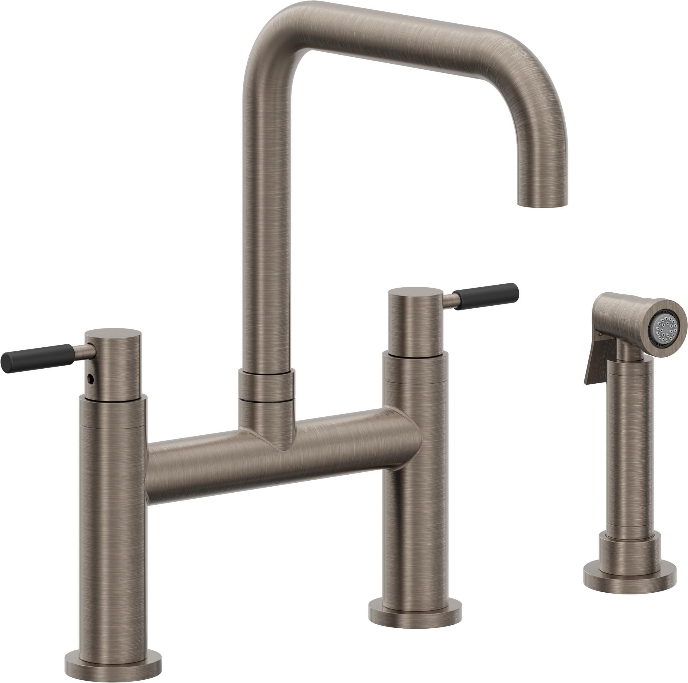 California Faucets Corsano Llave de Cocina Tipo Puente Contemporanea con Rociador Lateral - Pico Cuadruple - Níquel Antiguo Mate