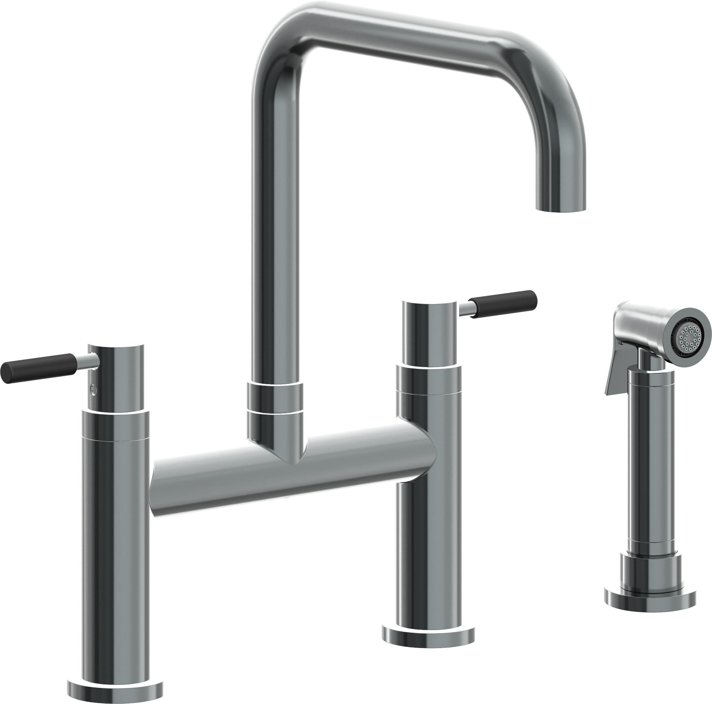 California Faucets Corsano Llave de Cocina Tipo Puente Contemporanea con Rociador Lateral - Pico Cuadruple - Níquel Negro