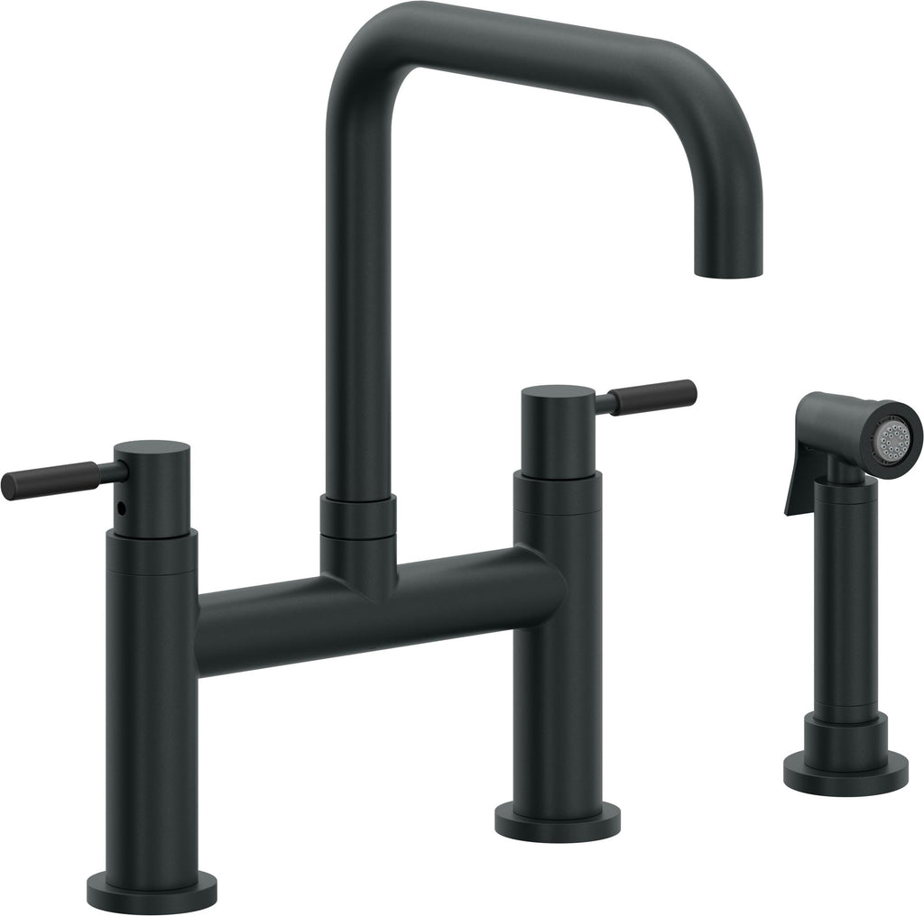 California Faucets Corsano Llave de Cocina Tipo Puente Contemporanea con Rociador Lateral - Pico Cuadruple - Carbón