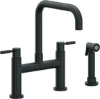 California Faucets Corsano Llave de Cocina Tipo Puente Contemporanea con Rociador Lateral - Pico Cuadruple - Carbón