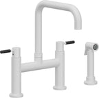 California Faucets Corsano Llave de Cocina Tipo Puente Contemporanea con Rociador Lateral - Pico Cuadruple - Blanco Mate