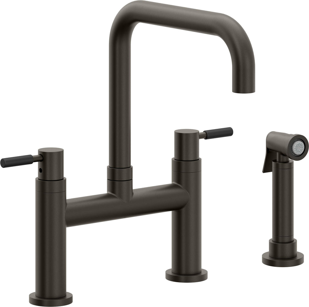 California Faucets Corsano Llave de Cocina Tipo Puente Contemporanea con Rociador Lateral - Pico Cuadruple - Bronce Oscuro