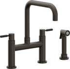 California Faucets Corsano Llave de Cocina Tipo Puente Contemporanea con Rociador Lateral - Pico Cuadruple - Bronce Oscuro