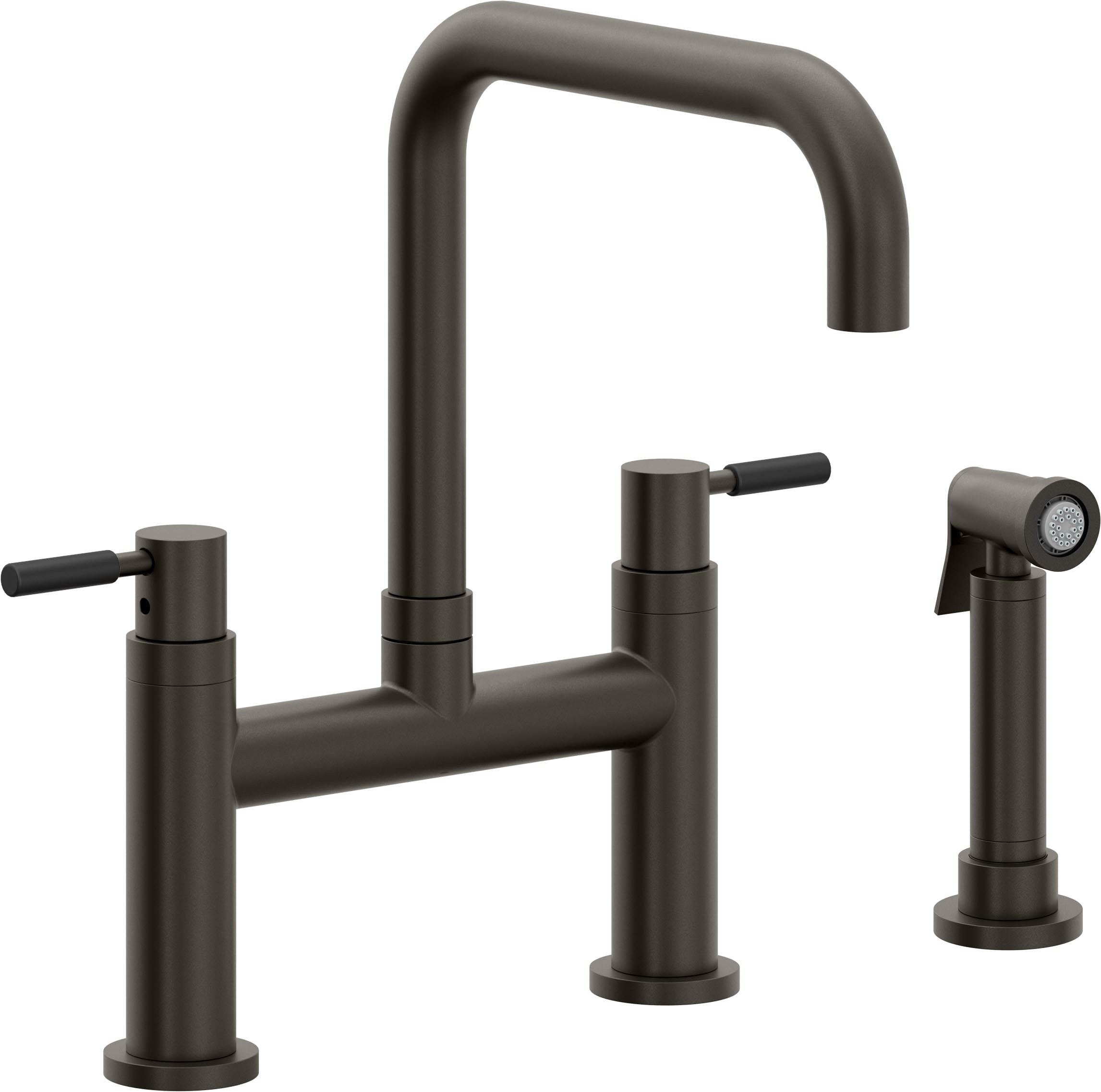 California Faucets Corsano Llave de Cocina Tipo Puente Contemporanea con Rociador Lateral - Pico Cuadruple - Bronce Oscuro