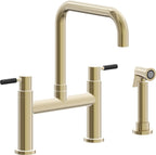 California Faucets Corsano Llave de Cocina Tipo Puente Contemporanea con Rociador Lateral - Pico Cuadruple - Latón Pulido