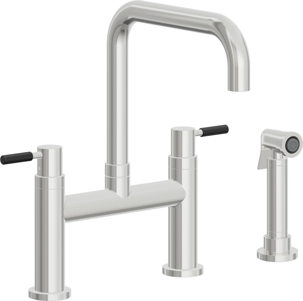 California Faucets Corsano Llave de Cocina Tipo Puente Contemporanea con Rociador Lateral - Pico Cuadruple - Cromo Pulido