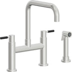 California Faucets Corsano Llave de Cocina Tipo Puente Contemporanea con Rociador Lateral - Pico Cuadruple - Cromo Pulido