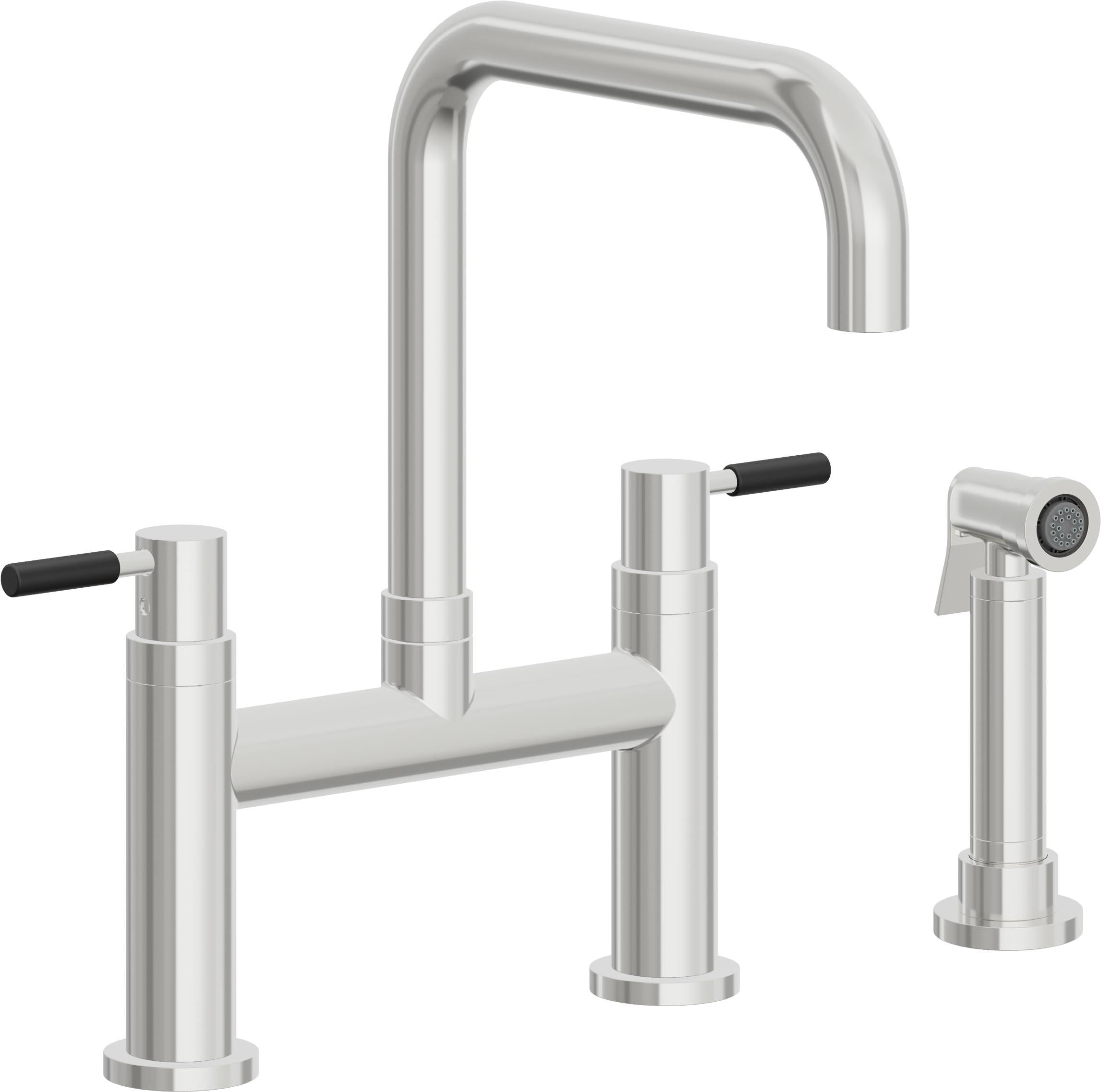California Faucets Corsano Llave de Cocina Tipo Puente Contemporanea con Rociador Lateral - Pico Cuadruple - Cromo Pulido