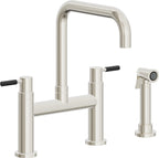 California Faucets Corsano Llave de Cocina Tipo Puente Contemporanea con Rociador Lateral - Pico Cuadruple - Níquel Pulido