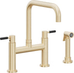 California Faucets Corsano Llave de Cocina Tipo Puente Contemporanea con Rociador Lateral - Pico Cuadruple - Latón Satinado