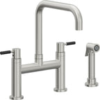 California Faucets Corsano Llave de Cocina Tipo Puente Contemporanea con Rociador Lateral - Pico Cuadruple - Cromo Satinado