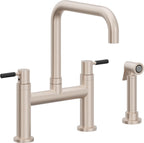 California Faucets Corsano Llave de Cocina Tipo Puente Contemporanea con Rociador Lateral - Pico Cuadruple - Níquel Satinado