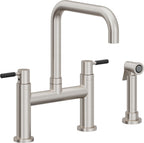 California Faucets Corsano Llave de Cocina Tipo Puente Contemporanea con Rociador Lateral - Pico Cuadruple - Acero Inoxidable Ultra