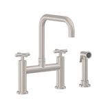 California Faucets Corsano Llave de Cocina Tipo Puente Contemporanea con Rociador Lateral - Pico Cuadruple - Níquel Satinado
