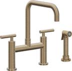 California Faucets Corsano Llave de Cocina Tipo Puente Contemporanea con Rociador Lateral - Pico Cuadruple - Latón Antiguo Mate