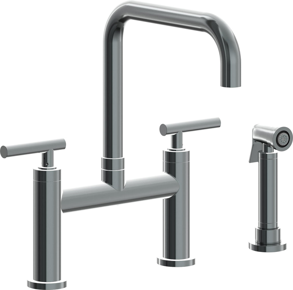California Faucets Corsano Llave de Cocina Tipo Puente Contemporanea con Rociador Lateral - Pico Cuadruple - Níquel Negro
