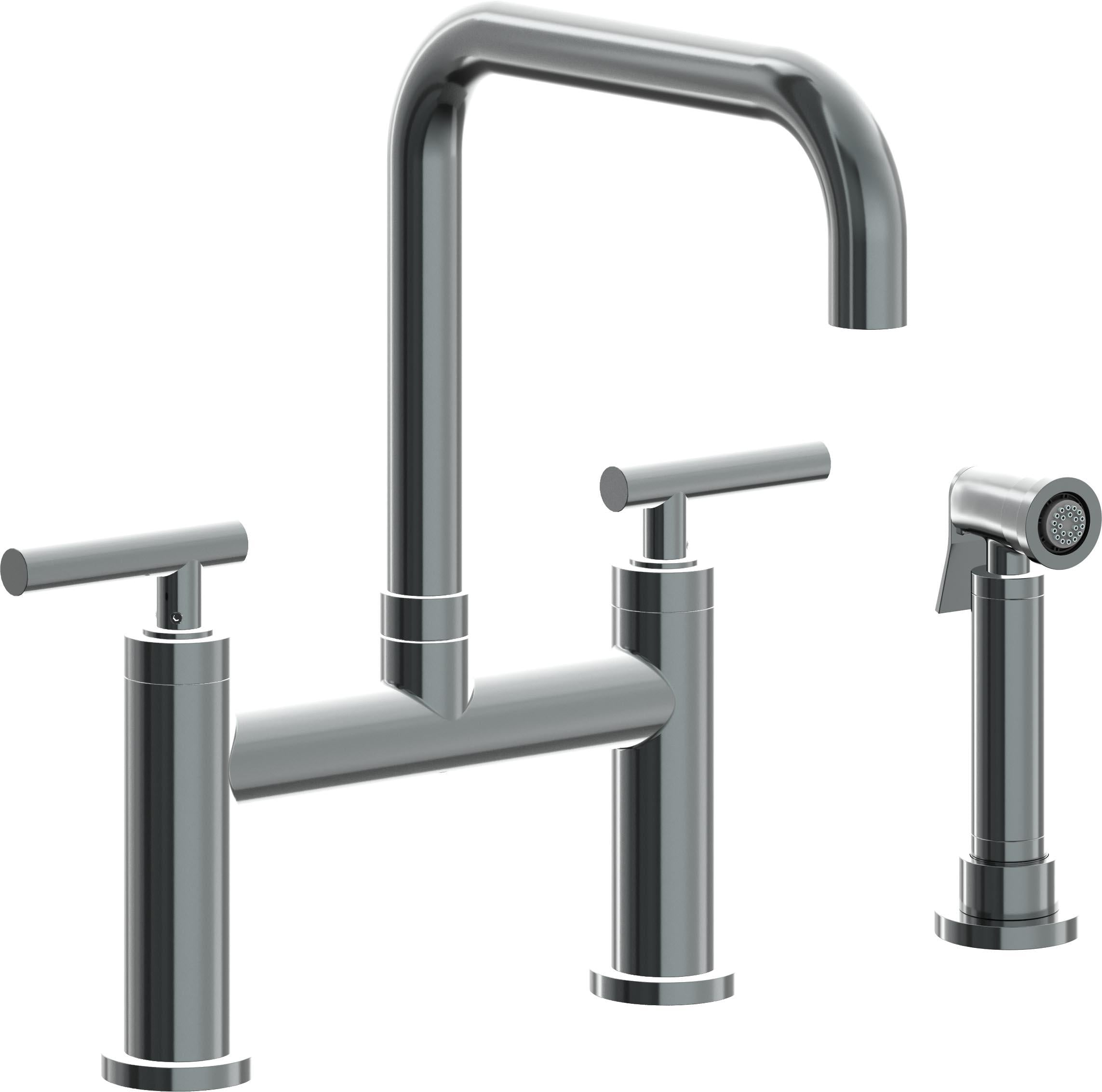 California Faucets Corsano Llave de Cocina Tipo Puente Contemporanea con Rociador Lateral - Pico Cuadruple - Níquel Negro