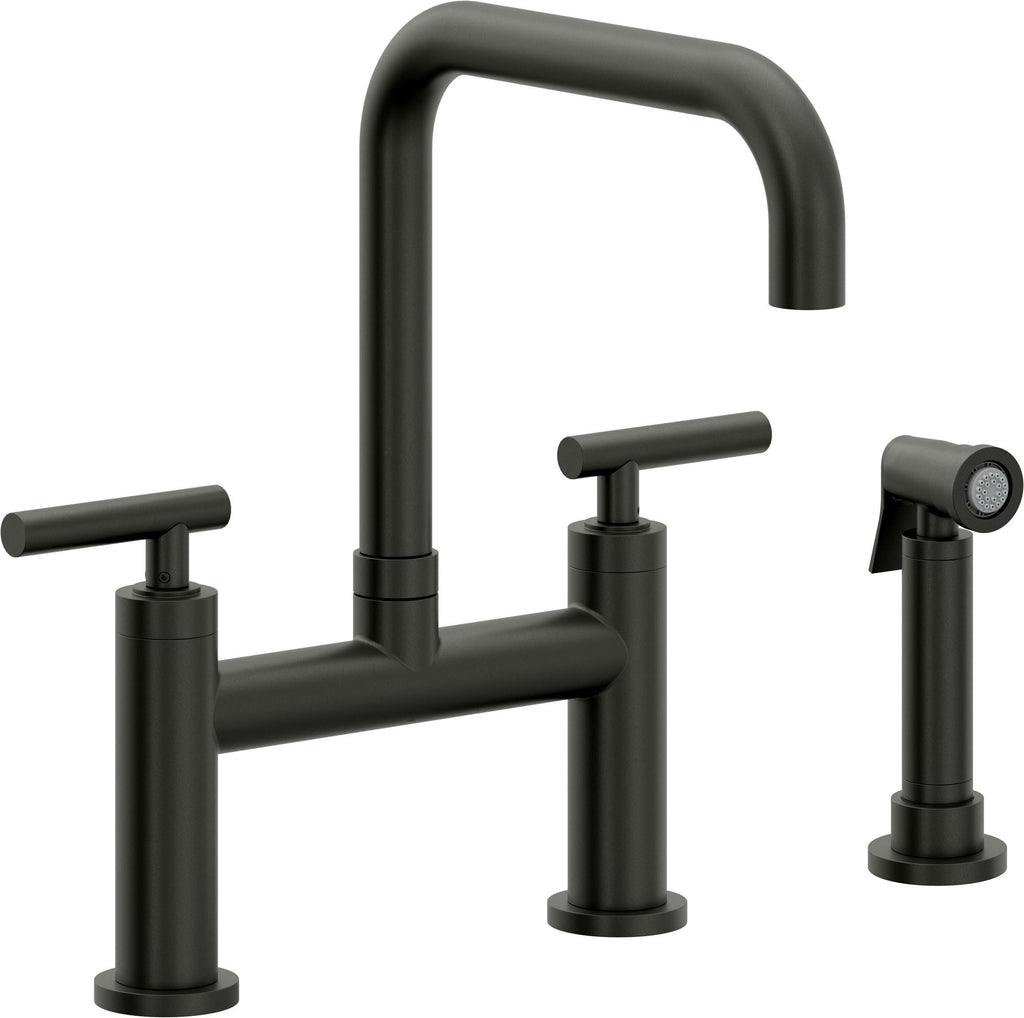 California Faucets Corsano Llave de Cocina Tipo Puente Contemporanea con Rociador Lateral - Pico Cuadruple - Bronce Bella Terra