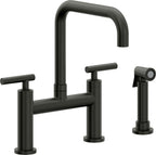 California Faucets Corsano Llave de Cocina Tipo Puente Contemporanea con Rociador Lateral - Pico Cuadruple - Bronce Bella Terra