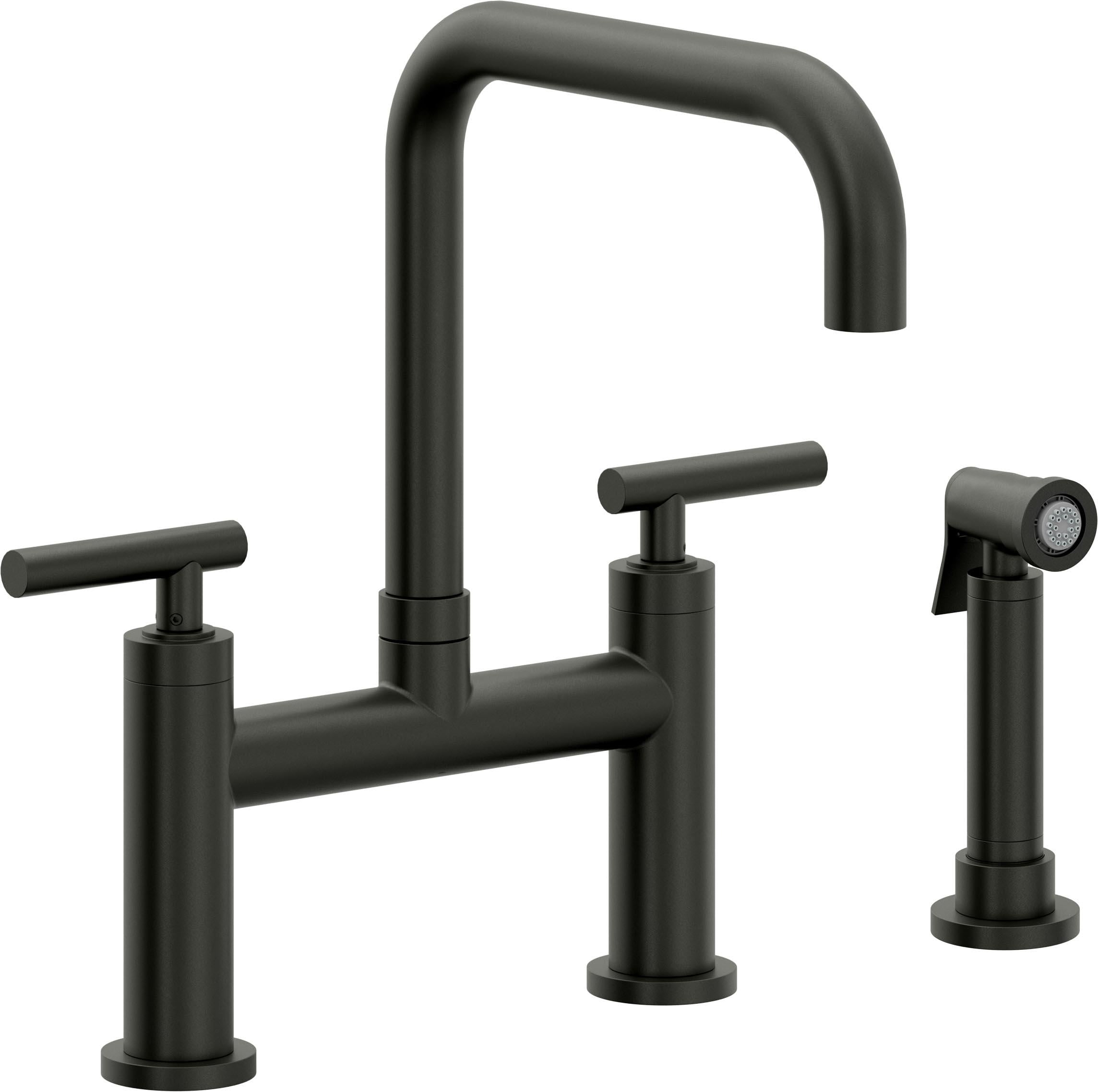 California Faucets Corsano Llave de Cocina Tipo Puente Contemporanea con Rociador Lateral - Pico Cuadruple - Bronce Bella Terra