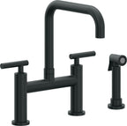 California Faucets Corsano Llave de Cocina Tipo Puente Contemporanea con Rociador Lateral - Pico Cuadruple - Carbón