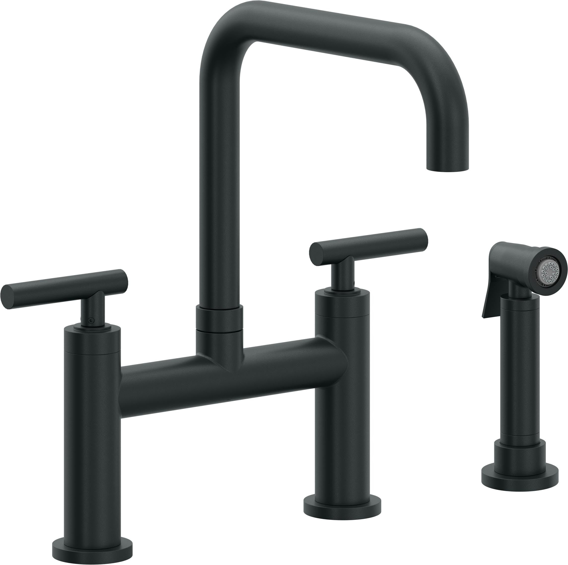 California Faucets Corsano Llave de Cocina Tipo Puente Contemporanea con Rociador Lateral - Pico Cuadruple - Carbón