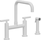 California Faucets Corsano Llave de Cocina Tipo Puente Contemporanea con Rociador Lateral - Pico Cuadruple - Blanco Mate