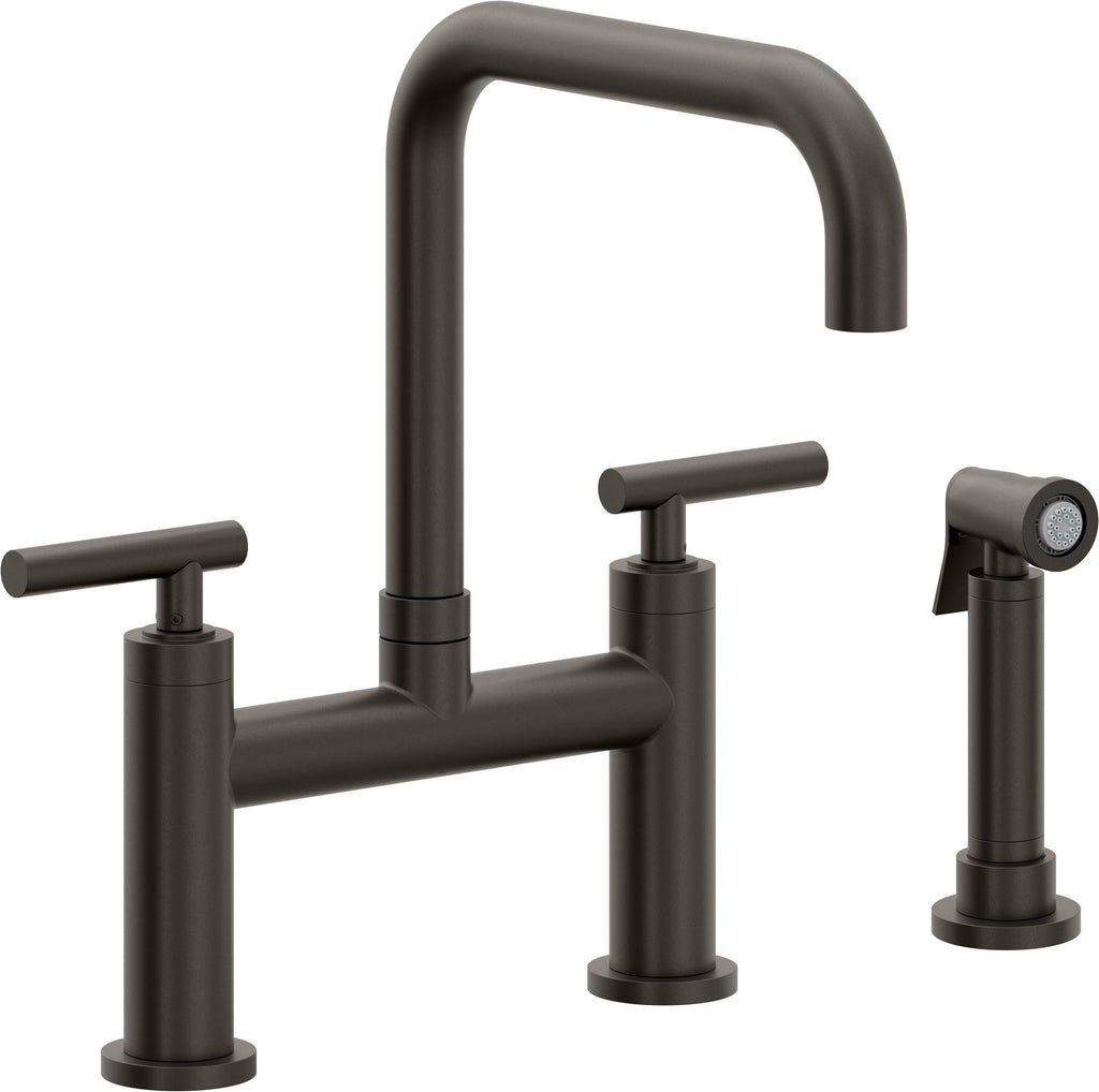 California Faucets Corsano Llave de Cocina Tipo Puente Contemporanea con Rociador Lateral - Pico Cuadruple - Bronce Oscuro