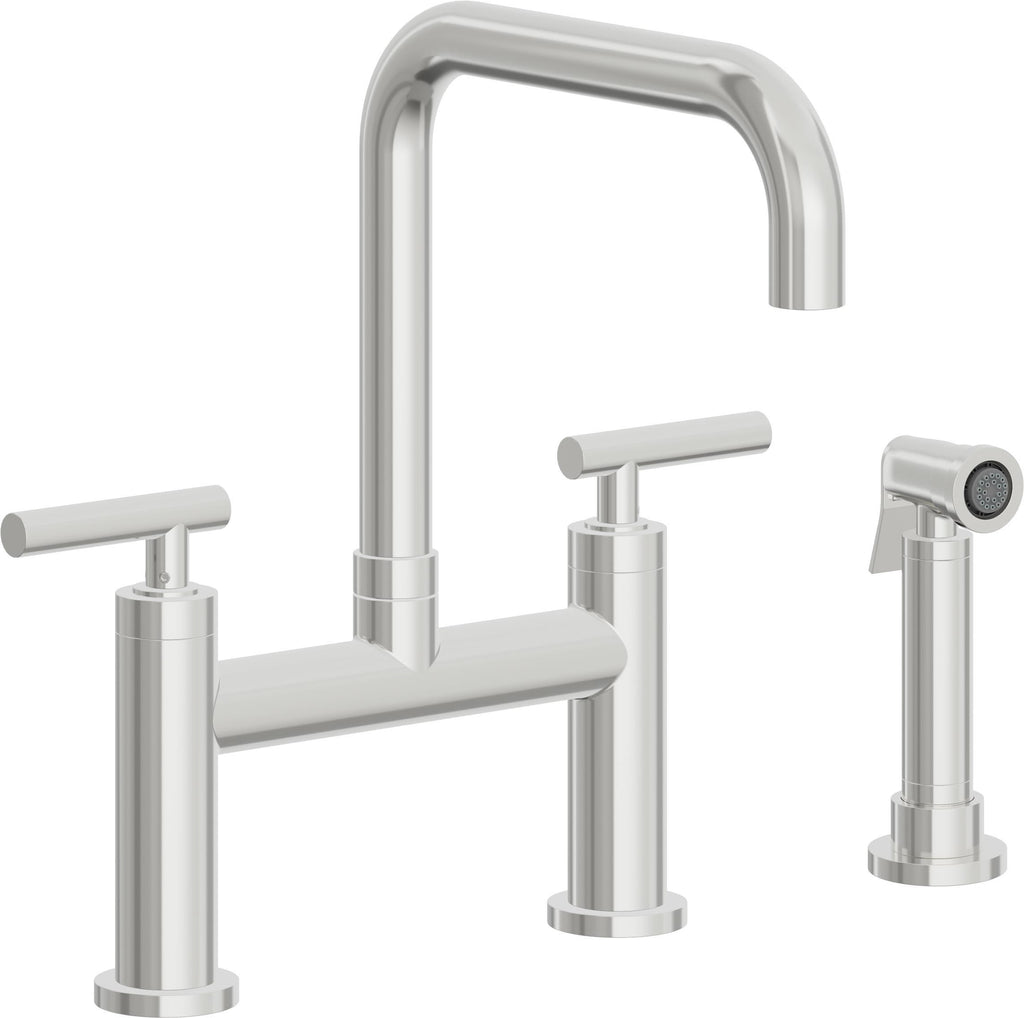 California Faucets Corsano Llave de Cocina Tipo Puente Contemporanea con Rociador Lateral - Pico Cuadruple - Cromo Pulido