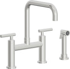 California Faucets Corsano Llave de Cocina Tipo Puente Contemporanea con Rociador Lateral - Pico Cuadruple - Cromo Pulido