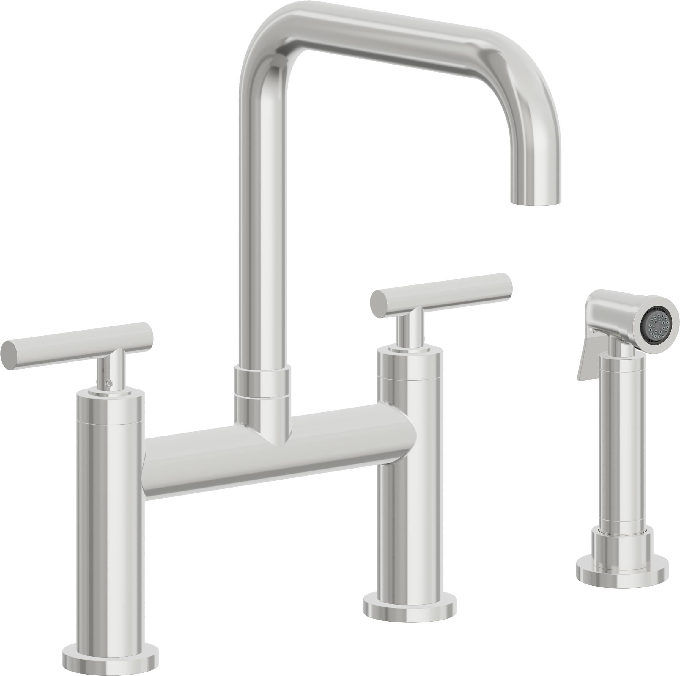 California Faucets Corsano Llave de Cocina Tipo Puente Contemporanea con Rociador Lateral - Pico Cuadruple - Cromo Pulido