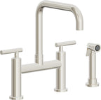 California Faucets Corsano Llave de Cocina Tipo Puente Contemporanea con Rociador Lateral - Pico Cuadruple - Níquel Pulido