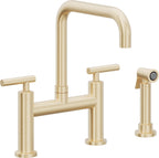 California Faucets Corsano Llave de Cocina Tipo Puente Contemporanea con Rociador Lateral - Pico Cuadruple - Latón Satinado